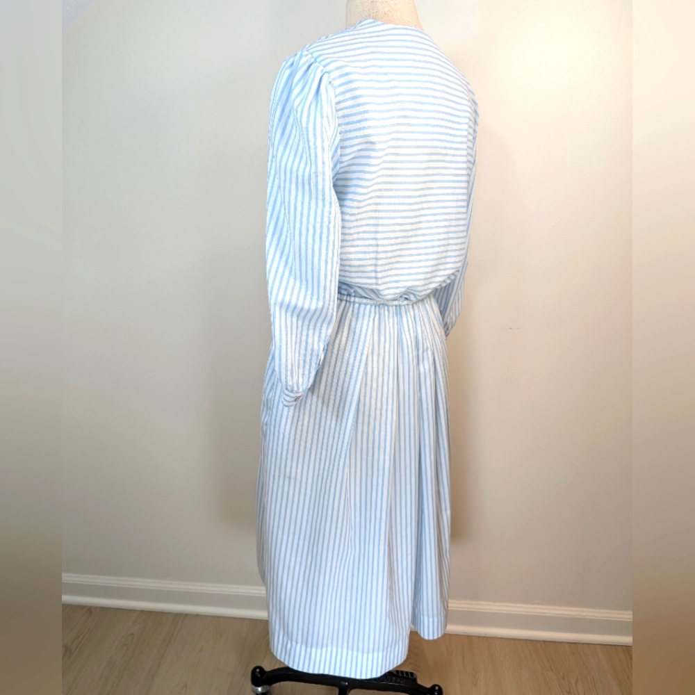 Vintage John Roberts cotton blend striped, modest, coquette maxi dress  12. - Picture 6 of 14
